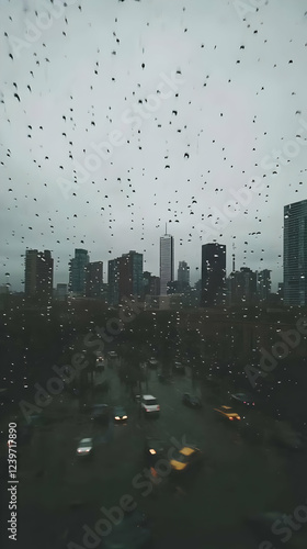 Rainy City View Through Win...