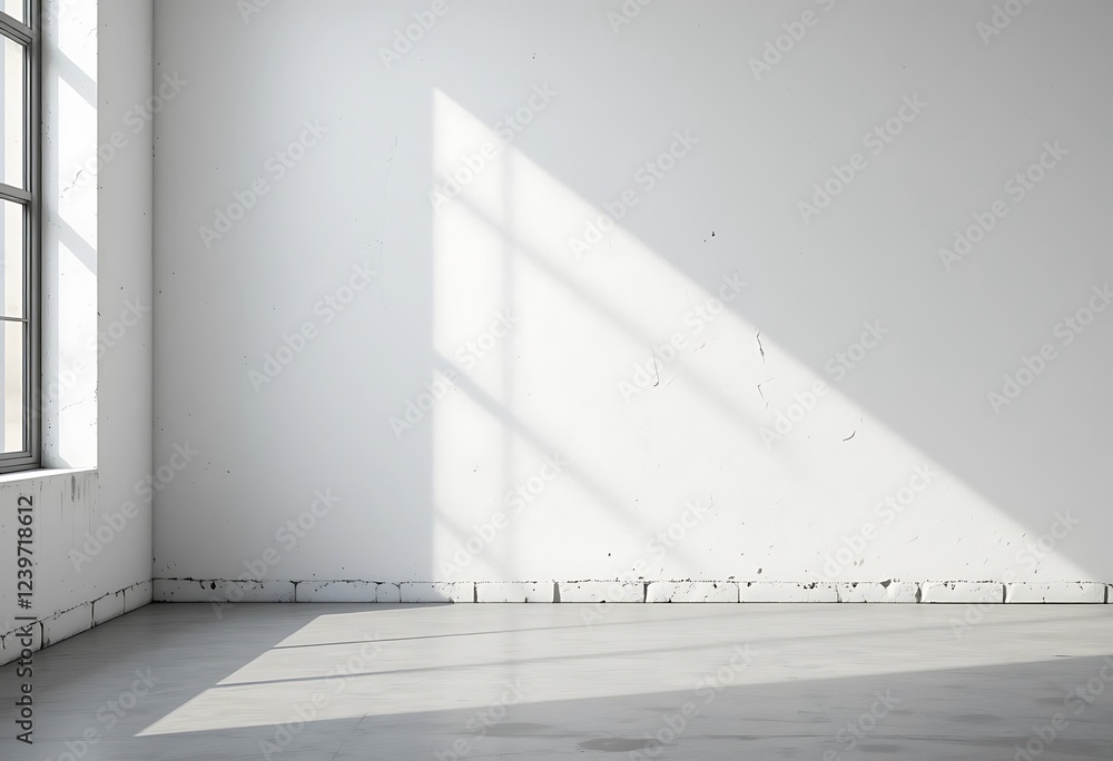Fototapeta premium Sunlit Empty Room Corner With White Walls