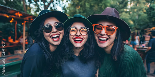 Three Stylish Friends Laugh...