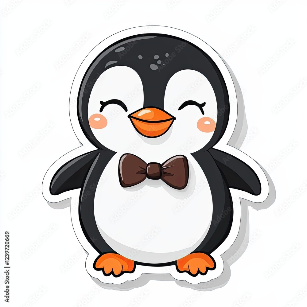 Obraz premium Sticker of a joyful penguin with a bow tie