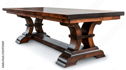 A large wooden table with a brown top and wooden legs. generated using AI