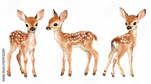 Watercolor Set of Baby Deer: Hand-Painted Fawns for Illustration and Design