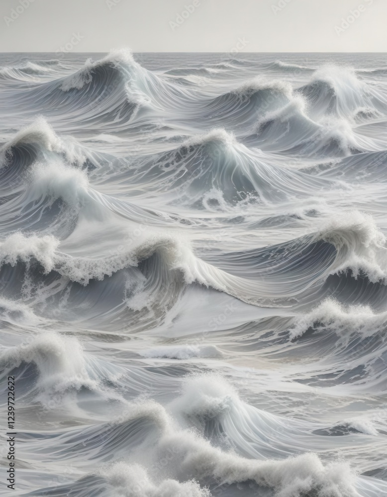 Obraz premium Eerie yet serene marine seamless pattern with stylized waves on a pale grey background, texture, sea, abstract