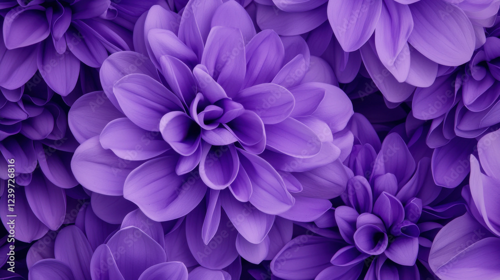 Obraz premium A close-up of vibrant purple flowers arranged beautifully, showcasing intricate petals and textures, creating a stunning floral display.