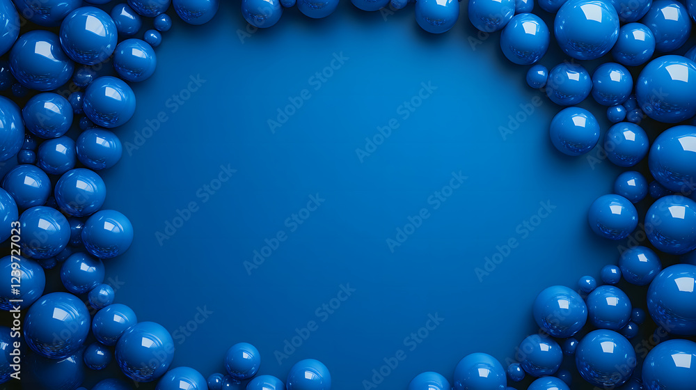 Fototapeta premium A series of blue beads arranged in a perfect circle, surrounded by soft blue tones, creating a peaceful design.
