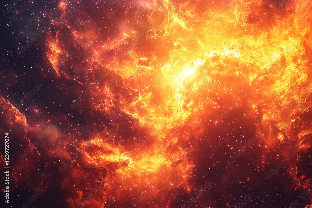 Obraz premium Fiery cosmic nebula bursting with plasma and stellar energy