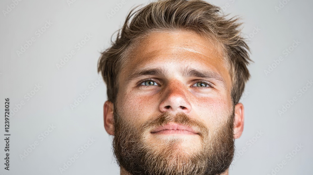 Young man, thoughtful gaze, neutral background, portrait Young man, thoughtful gaze, neutral background, portrait