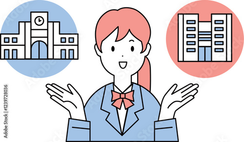 進路・志望校を選ぶ女子学生のイラスト素材