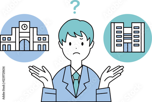 進路・志望校に悩む男子学生のイラスト素材