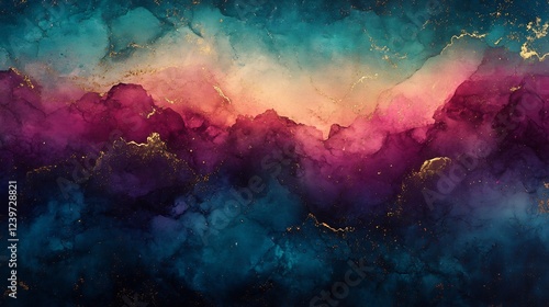 Vibrant abstract art glows with rich jewel tones a calming ethereal ambiance. AI Generated