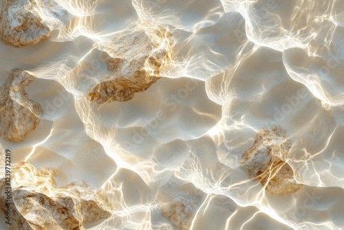 Sunlit Sands  Submerged Stones A Textured Seascape of Golden Hues