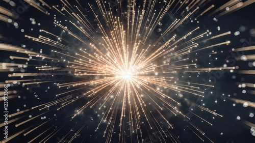 An explosion of golden sparks radiates outward, creating a dazzling display against a dark, mysterious background.