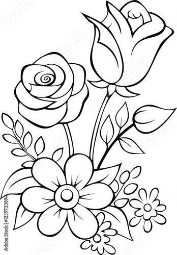 Botanical Roses Flowers Intricate Line Art Book Vector Design. botanical, roses, flowers, line art, floral design, vector, illustration, nature, elegant, book design, hand drawn, detailed flowers