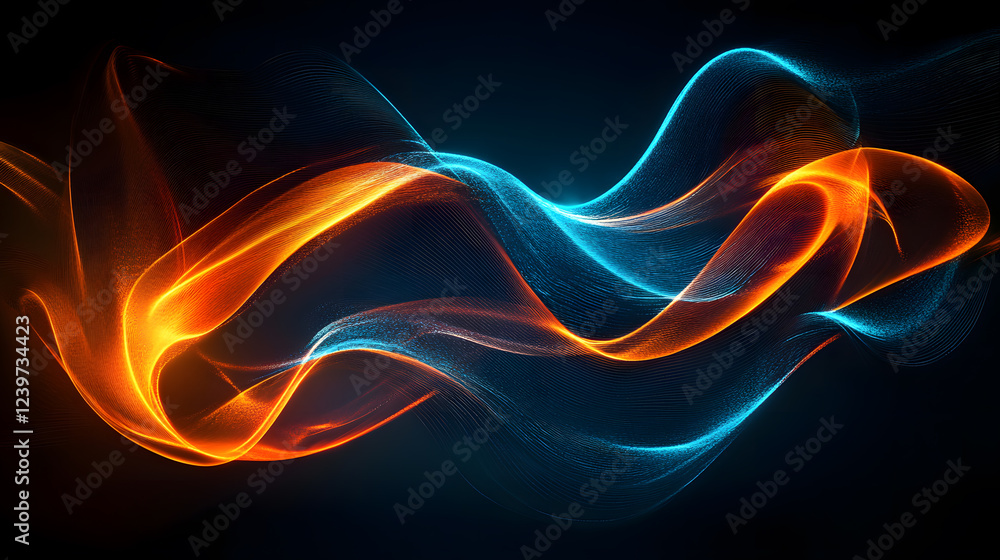 Obraz premium Fiery waves in vibrant red, orange, and blue hues, creating a striking and intense visual impact.