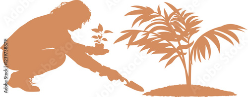 farmer with family silhouette
