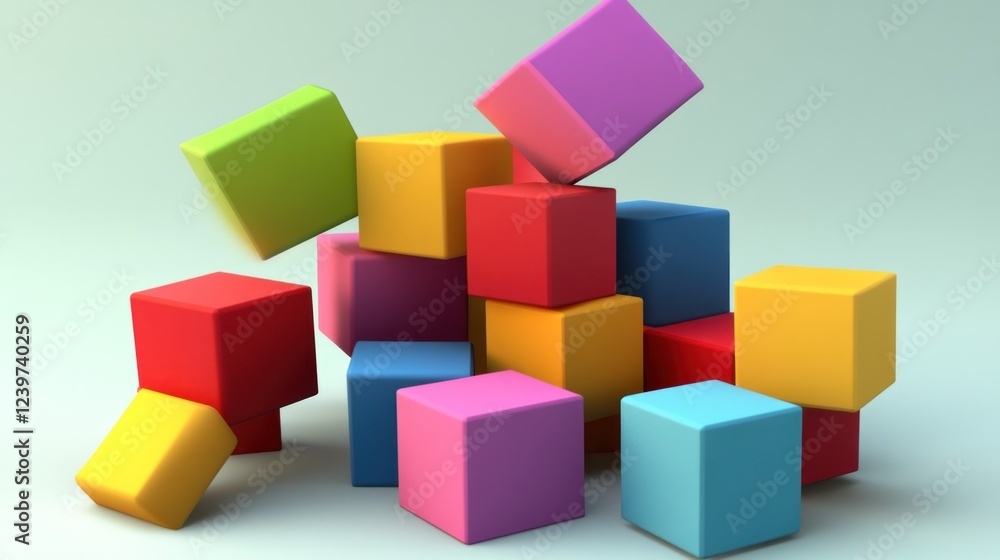 Abstract Colorful Cubes Composition 3D Render Abstract Colorful Cubes Composition 3D Render