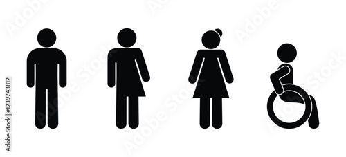 icon man and woman, transgender, handicap toilet, all gender restroom, vector wc, black sign restroom isolated transparent	