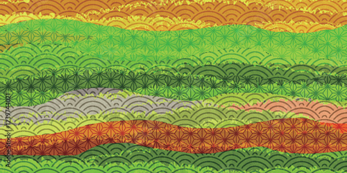 新緑　和紙　模様　背景　