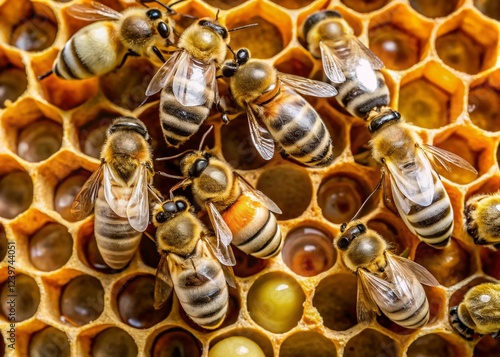 Honeycomb with Developing Queen Bee Larvae photo