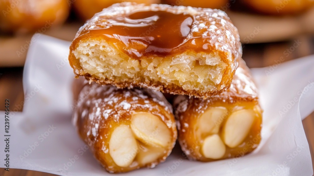 Delicious Caramel Apple Fritter Donuts Sweet Treat Bakery Pastry Closeup Food Photograp Delicious Caramel Apple Fritter Donuts Sweet Treat Bakery Pastry Closeup Food Photograp