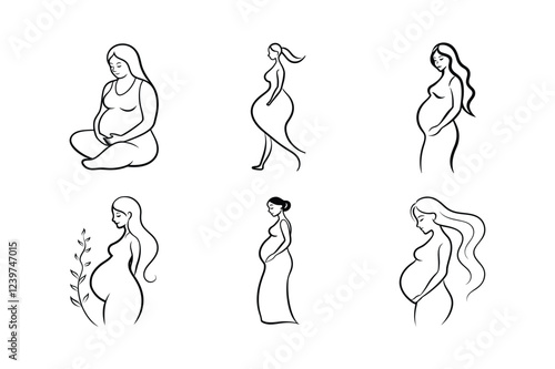 Pregnant Woman Line art set