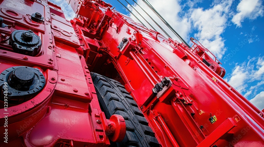 Powerful Red Crane Against a Vivid Blue Sky: A Stunning Display of Industrial Strength and Engineering Powerful Red Crane Against a Vivid Blue Sky: A Stunning Display of Industrial Strength and Engineering