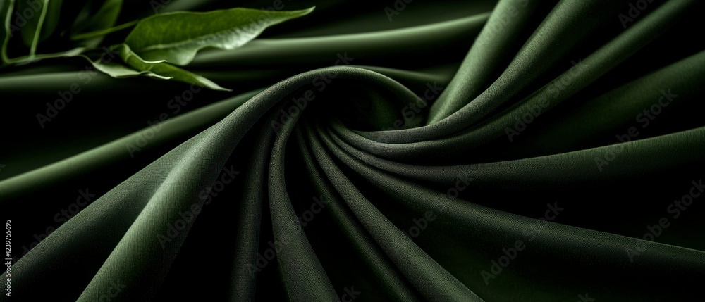 Elegant Dark Green Muslin Fabric Drape Luxurious Textile Texture Background Elegant Dark Green Muslin Fabric Drape Luxurious Textile Texture Background