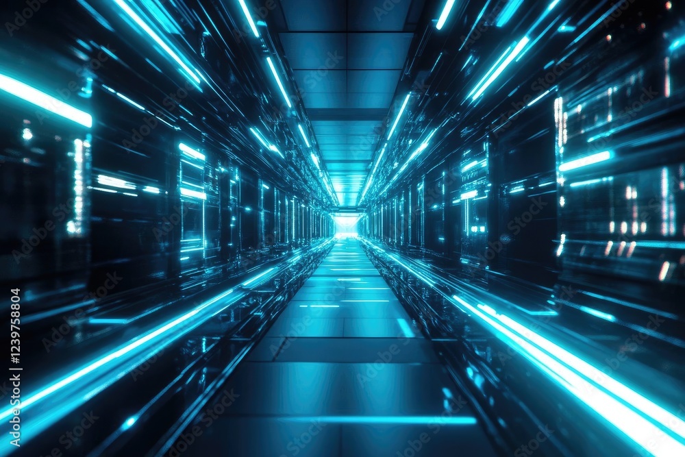 a futuristic cyberpunk tunnel bathed in pulsing neon blue light infinite perspective a futuristic cyberpunk tunnel bathed in pulsing neon blue light infinite perspective