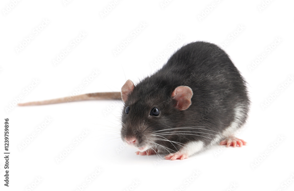 One cute small rat on white background One cute small rat on white background
