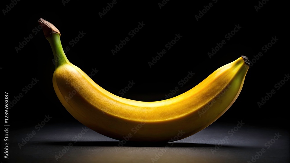 Isolated banana, minimalist composition. Black background. Studio shot. Clean lines. Isolated banana, minimalist composition. Black background. Studio shot. Clean lines.