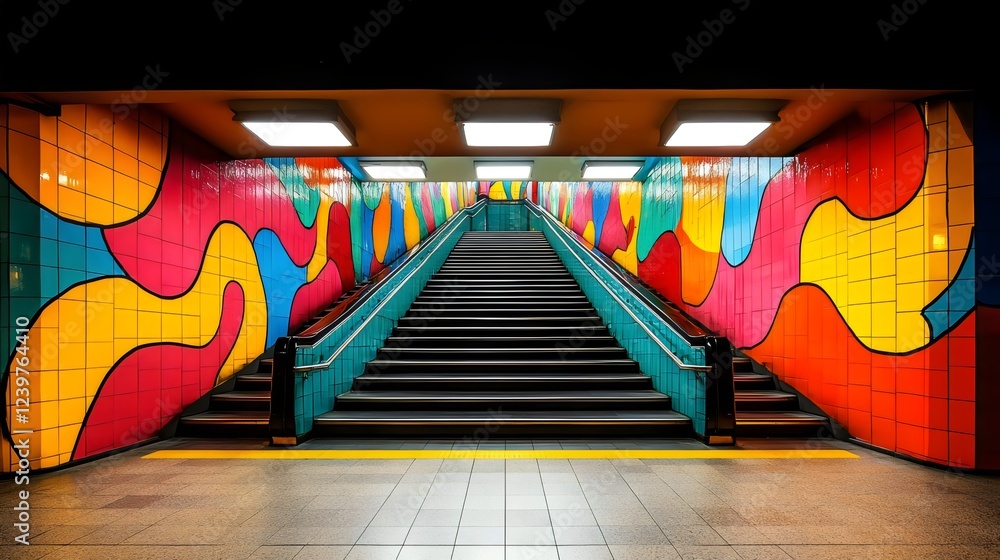 Fototapeta premium A colorful mural on the wall of a subway station