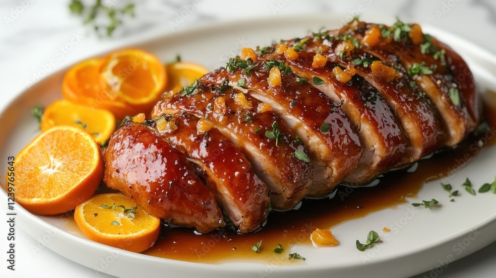Orange Glazed Roast Duck with Mandarin Slices Orange Glazed Roast Duck with Mandarin Slices