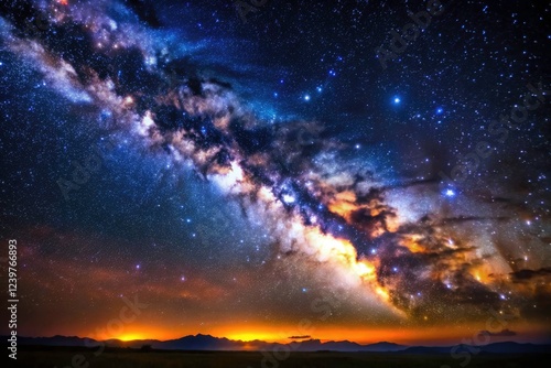 A long exposure reveals a deep space starfield, cosmic nebulae, and the breathtaking expanse of the night sky.