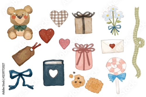 A cute watercolor-style gift set for Valentine's Day and White Day.