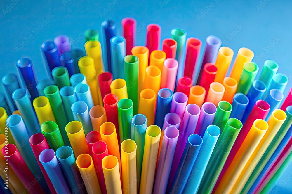 Blue background, colorful straws: a simple, striking still life photograph. Blue background, colorful straws: a simple, striking still life photograph.
