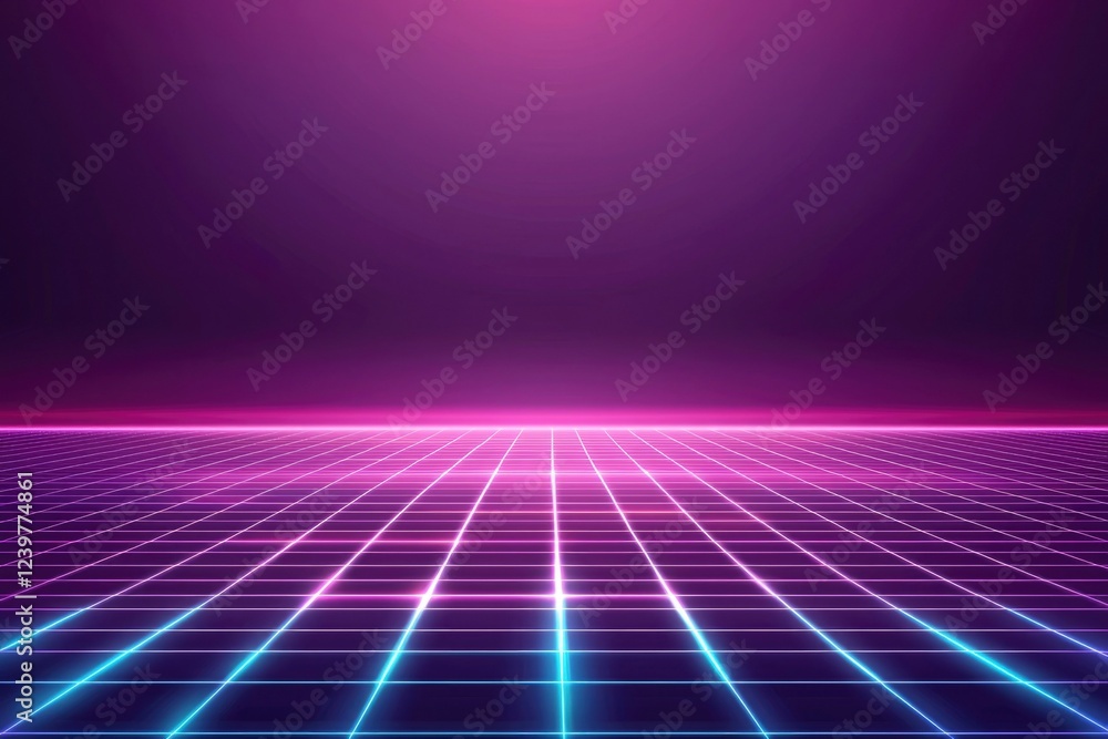 Retro Grid Landscape with Neon Purple and Blue Lights Retro Grid Landscape with Neon Purple and Blue Lights