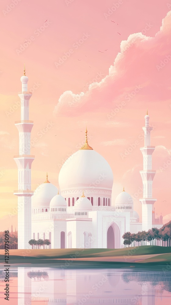 Fototapeta premium Mosque under pink sky. mosque