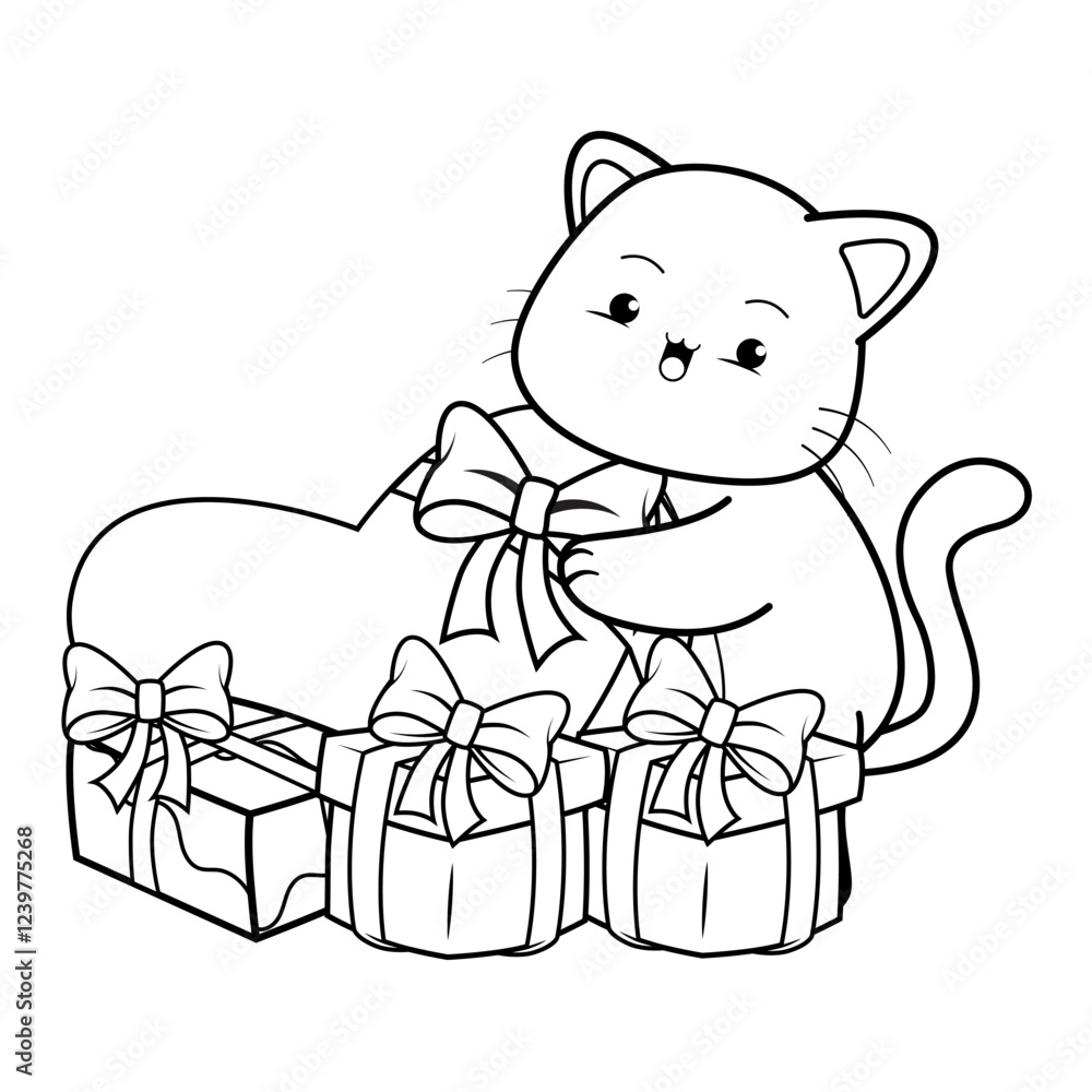 Naklejka premium Valentine Day Coloring Page with cute cat