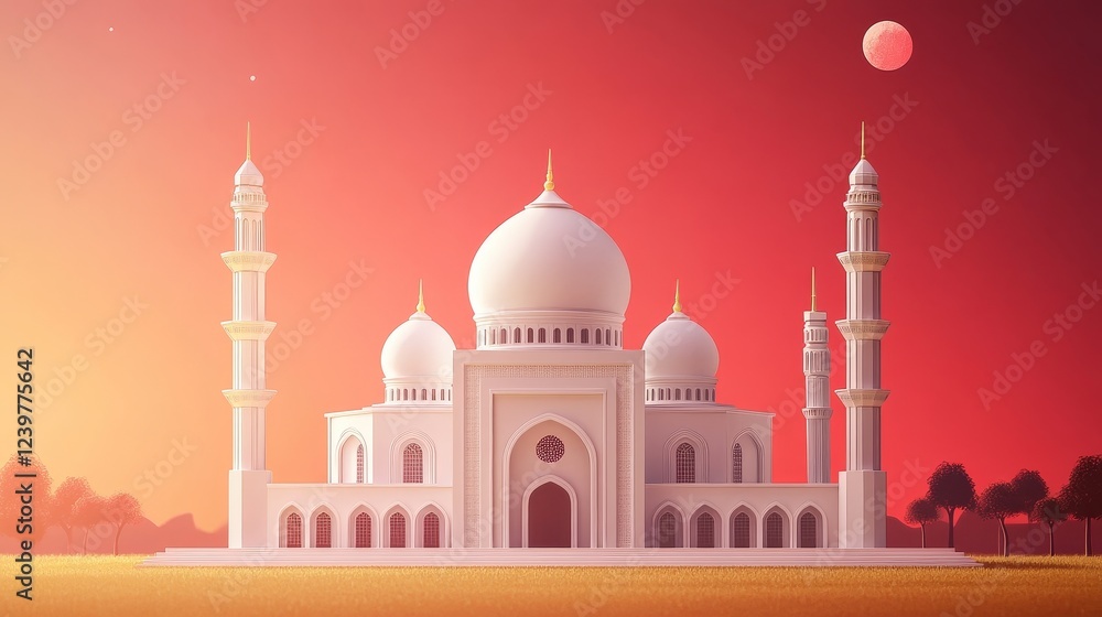 Fototapeta premium Mosque under red sky. mosque. icon