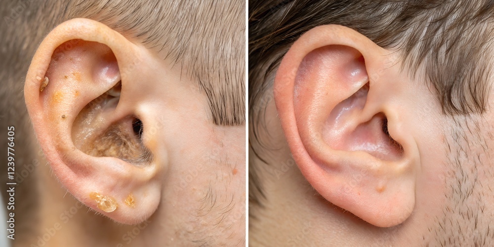 Fototapeta premium Before and After Ear Cleaning: Earwax Removal Process 