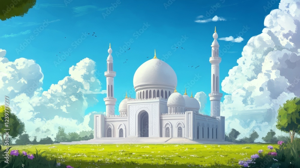 Obraz premium Mosque with colorful sky. mosque. icon