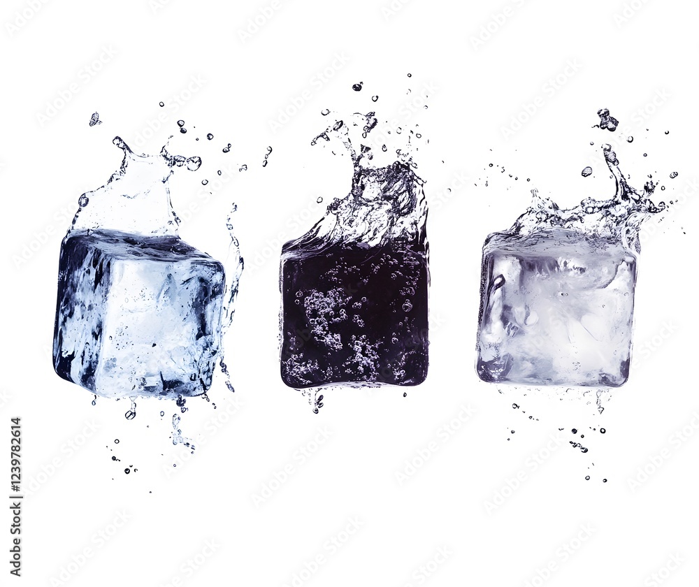 Three Ice Cubes Splashing Into Water Three Ice Cubes Splashing Into Water