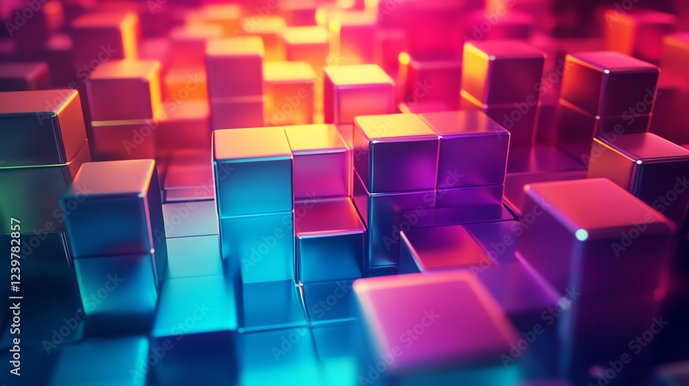 Obraz premium Colorful 3D Cubes Create an Abstract Landscape Filled With Vibrant Shimmering Light in a Digital Art Display