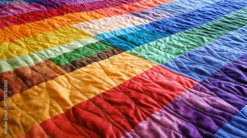 Chromatic Quilt: A vibrant, handcrafted quilt explodes with a kaleidoscope of colors, showcasing the artistry and comfort of textile craft. This quilt is a visual symphony.