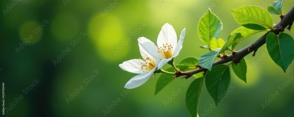 Obraz premium A delicate flower blooms on a towering tree branch, plants, arboreal, greenery