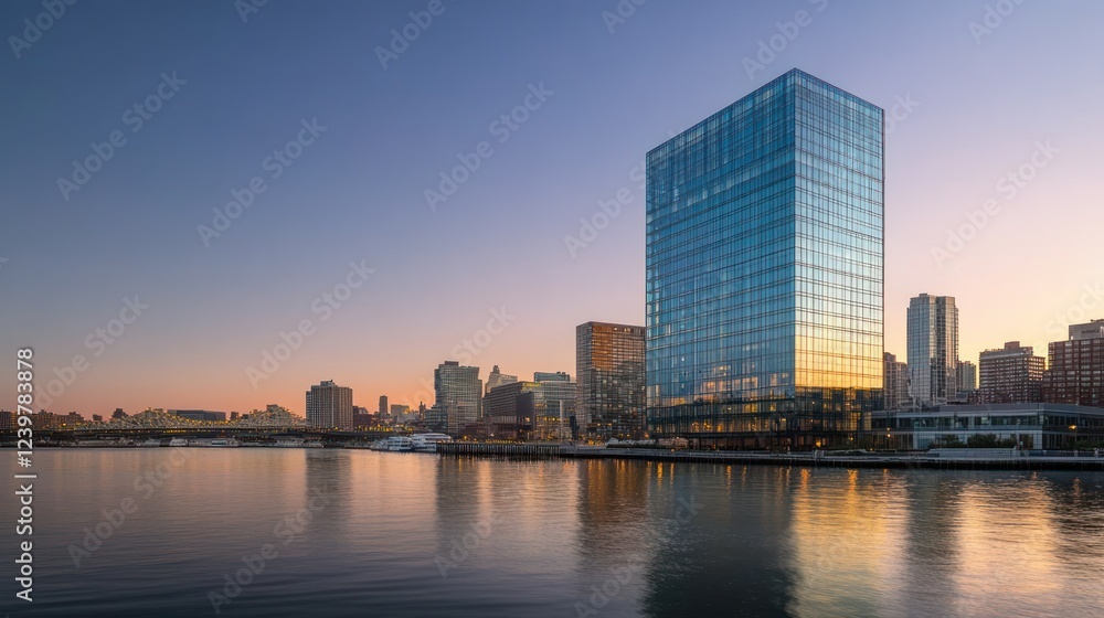 Reflective Urban Skyline at Dawn Reflective Urban Skyline at Dawn