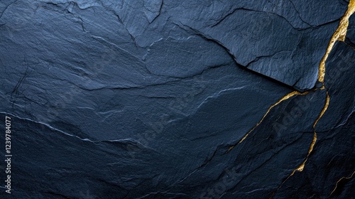 Dark blue stone texture background, gold vein