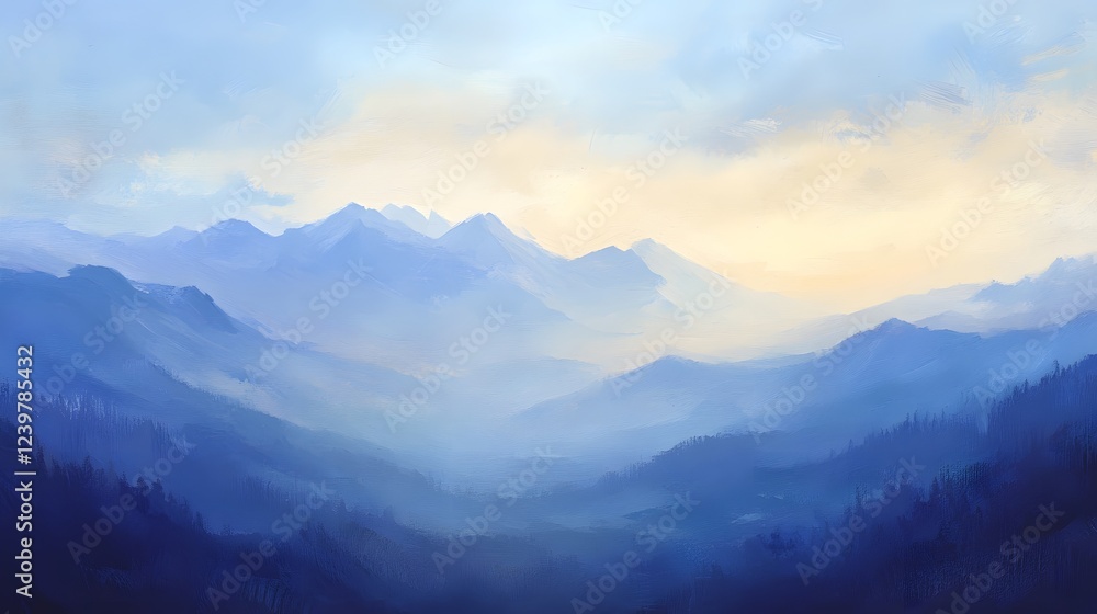 Obraz premium Serene Blue Mountainscape Under a Pale Sky