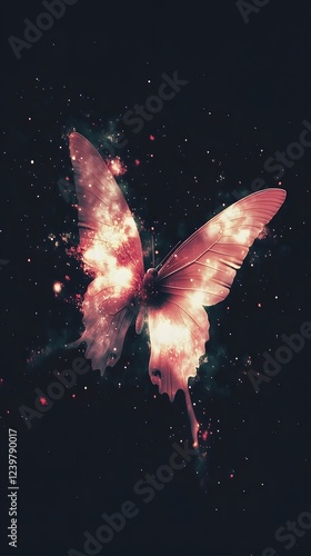 Colorful Butterfly on Black Background, Abstract Image, Texture, Pattern Background, Wallpaper, Cover and Screen for Smartphone, PC, Laptop, 9:16 and 16:9 Format