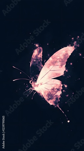 Colorful Butterfly on Black Background, Abstract Image, Texture, Pattern Background, Wallpaper, Cover and Screen for Smartphone, PC, Laptop, 9:16 and 16:9 Format
